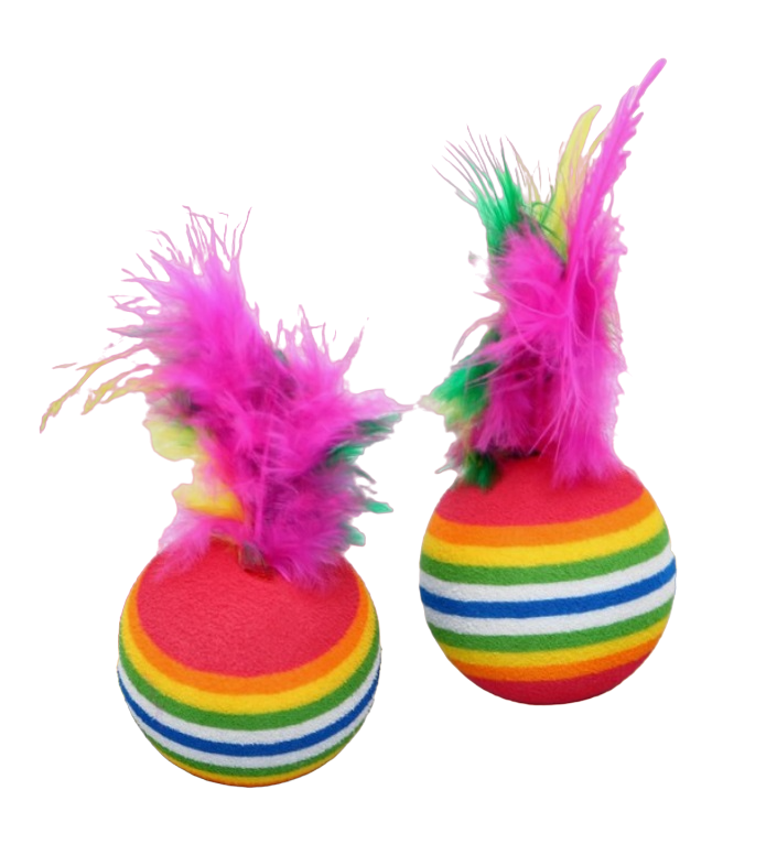Набор игрушек для кошек Пижон Полосатые шарики с перьями в ассортименте 3,8 см
