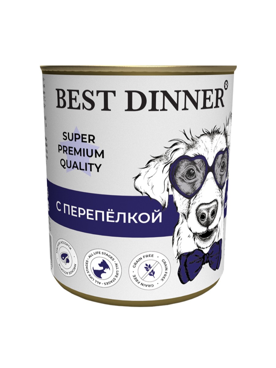 фото Консервы для собак best dinner super premium мясные деликатесы, с перепелкой, 12шт по 340г