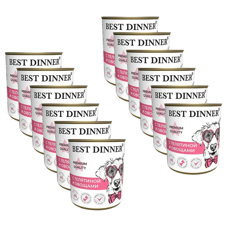 

Консервы для собак Best Dinner Premium Меню №4, с телятиной и овощами, 12шт по 340г, Premium Меню №4