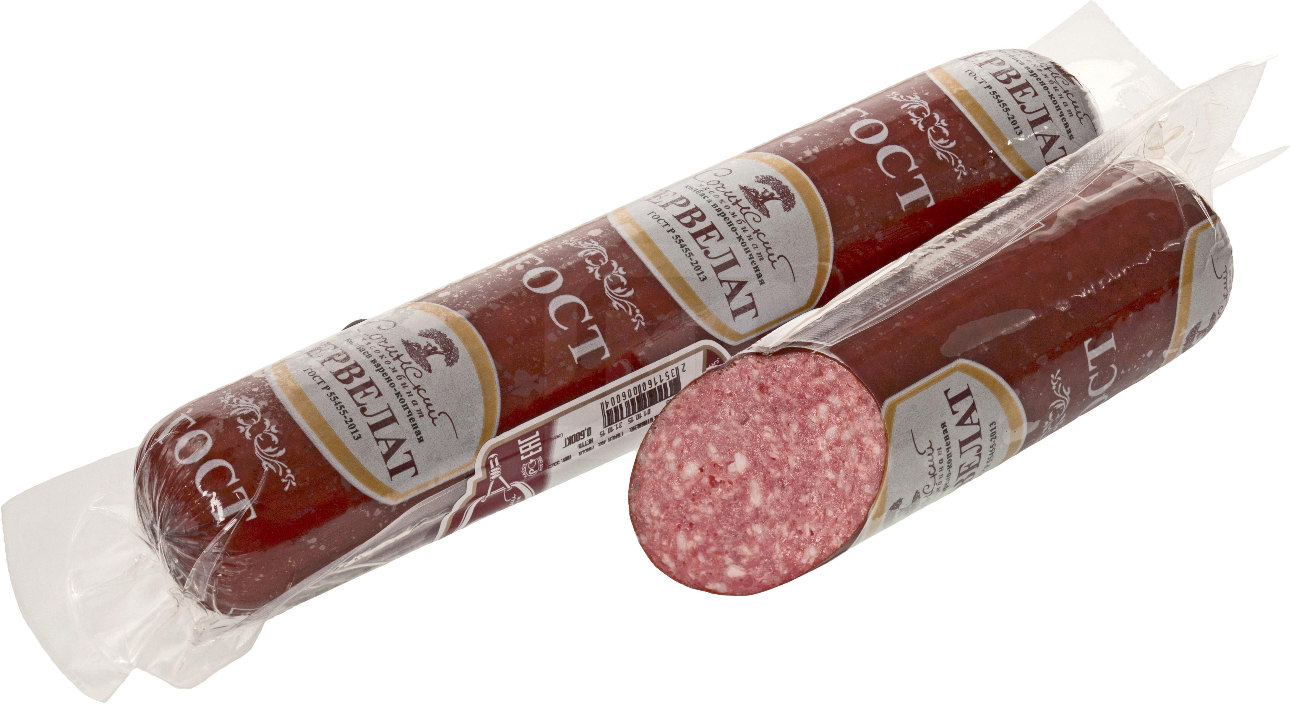 

Колбаса Сочинский мясокомбинат Сервелат ГОСТ варено-копченая +-1 кг