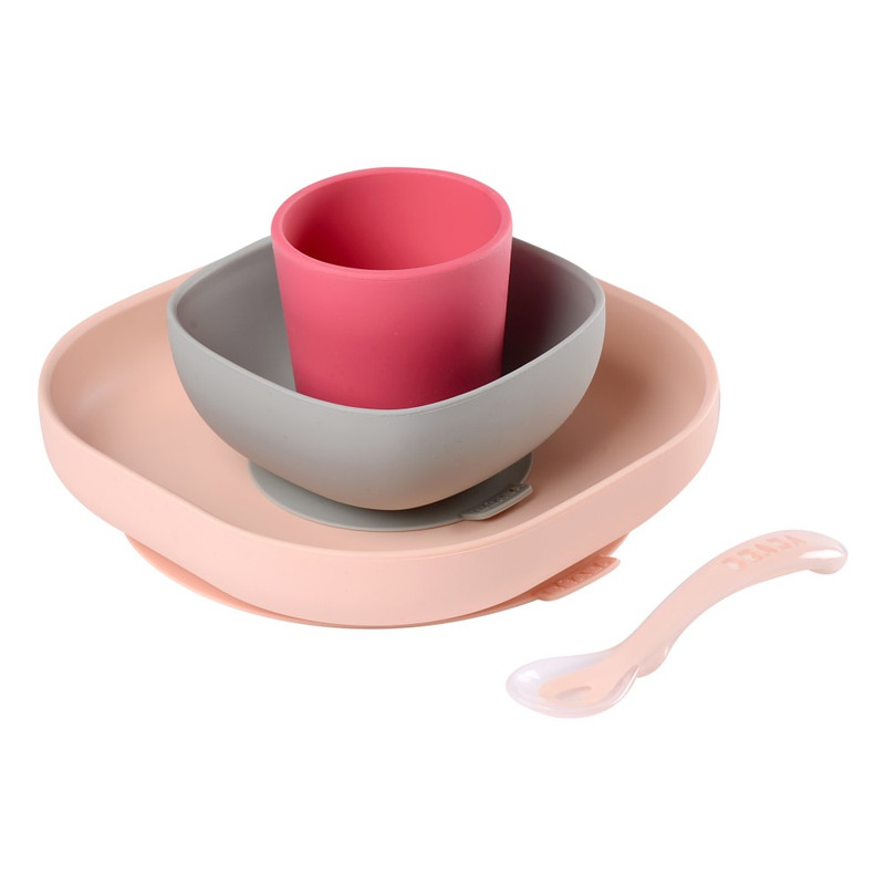 фото Набор детской посуды beaba silicine meal 2 тарелки, стакан, ложка, розовый