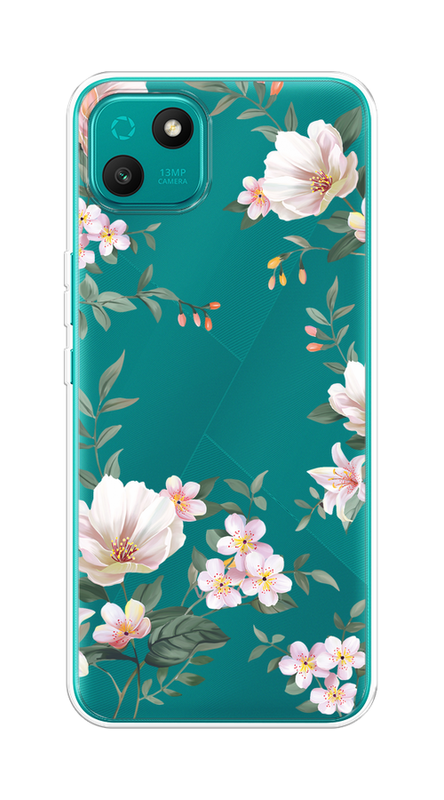 

Чехол на Wiko T10 "Beautiful white flowers", Бежевый;зеленый, 3400250-1