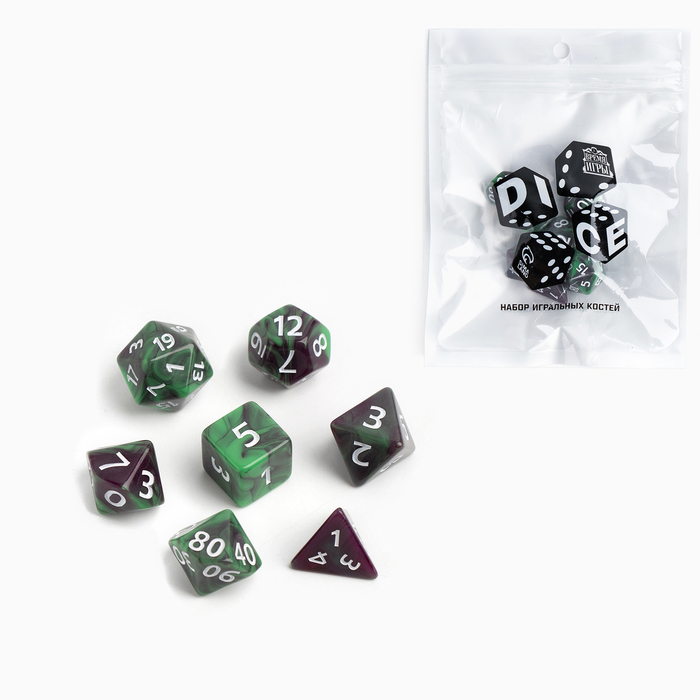 

Набор кубиков для D&D (Dungeons and Dragons, ДнД) "Время игры", серия: D&D, 7 шт, Зеленый