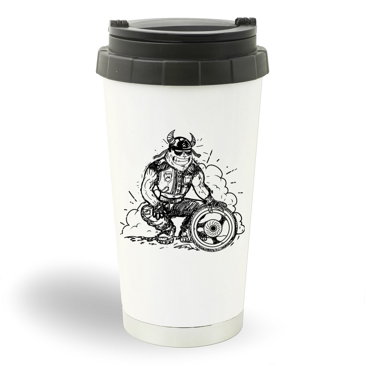 

Термостакан белый CoolPodarok Иллюстрация. Байкер