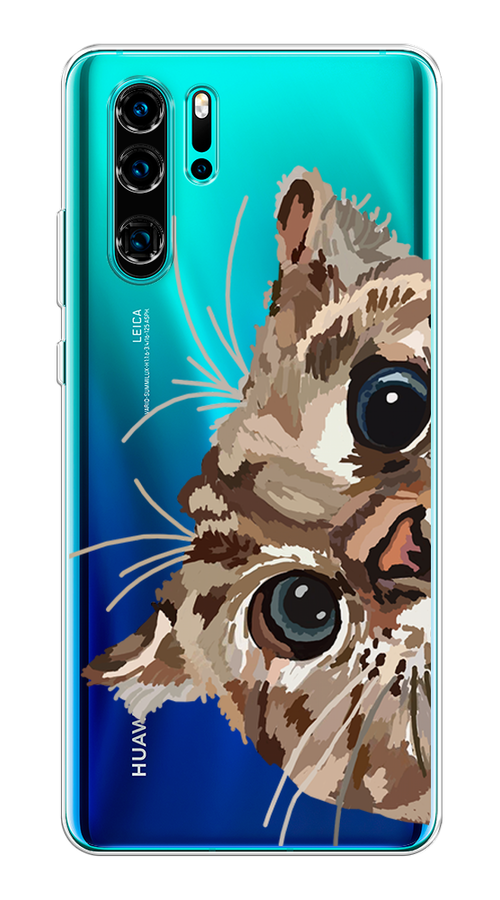 

Чехол на Huawei P30 Pro "Любопытный кот", Коричневый;синий;черный, 67650-1