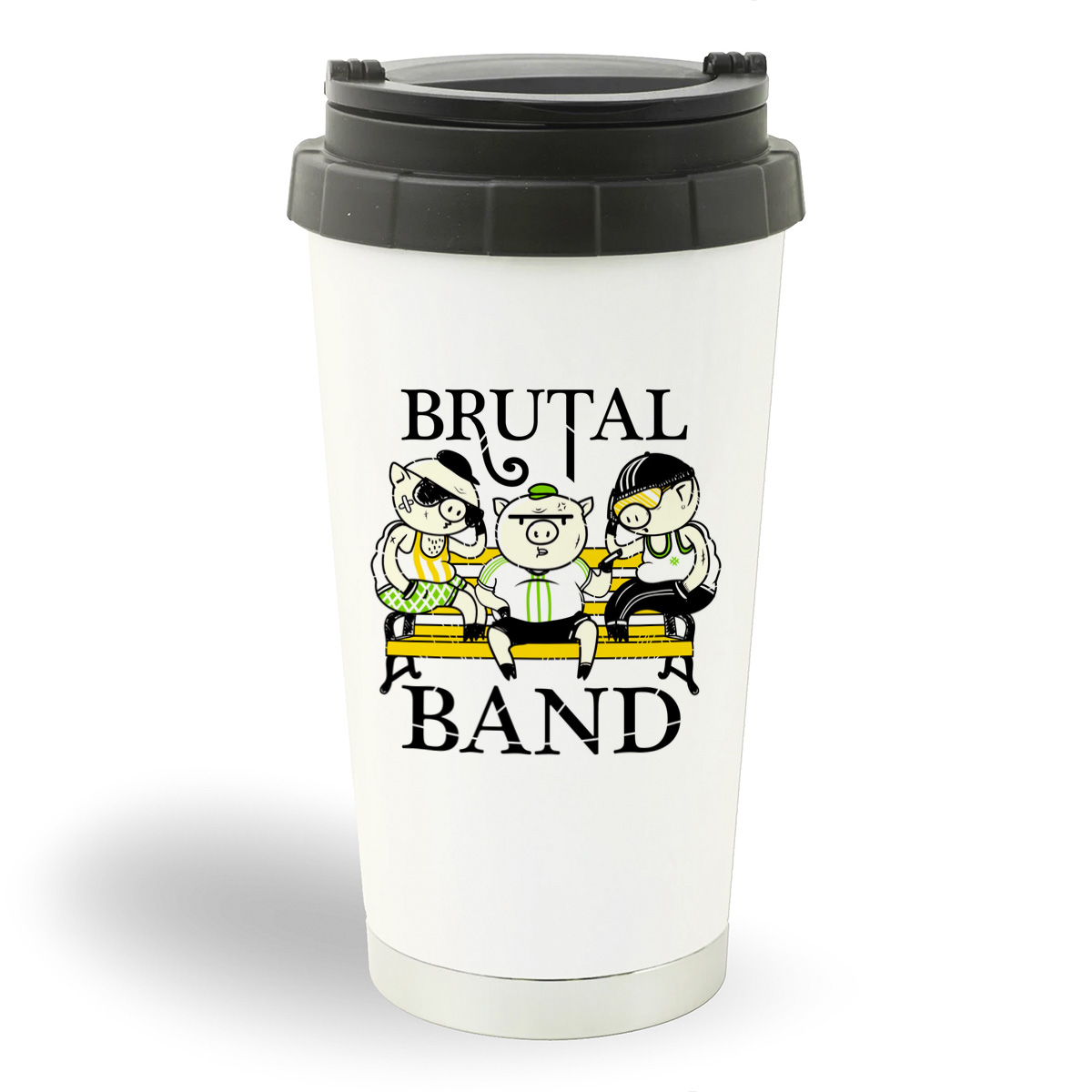 

Термостакан белый CoolPodarok Прикол. Хрюшки brutal band