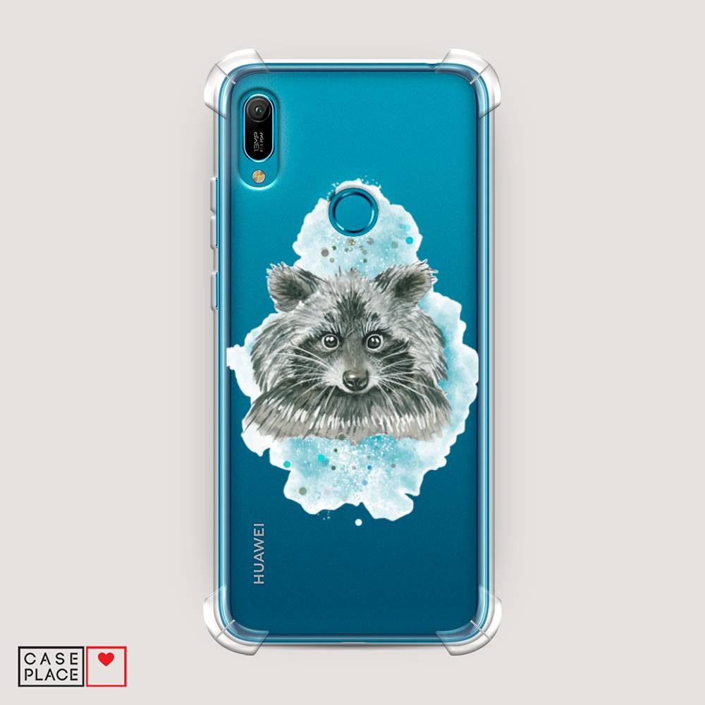 

Чехол Awog на Huawei Y6 2019 "Енот в голубом облаке", Голубой, 68651-1