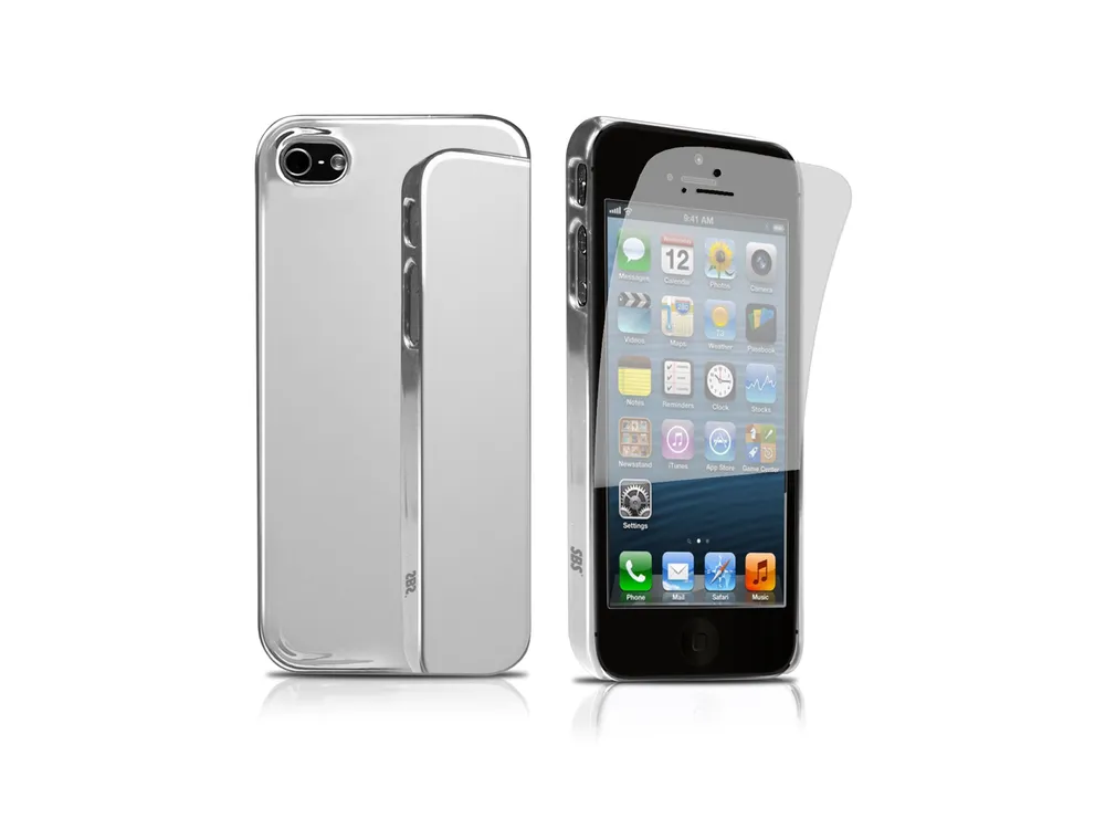 Чехол + защитная пленка для Iphone 5 прозрачный серый
