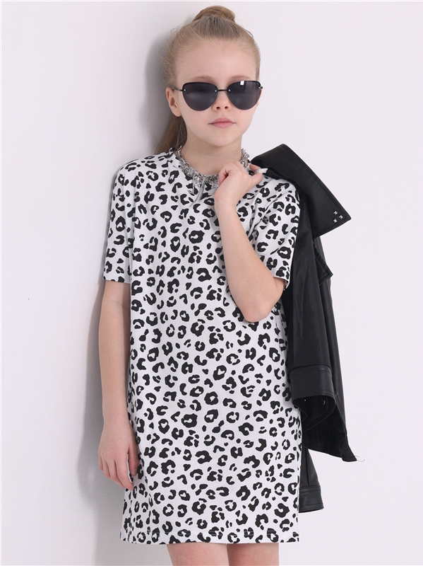 Платье детское Апрель п256001н100Р1, черный леопард на белом, 128