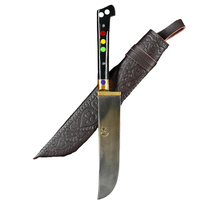 Нож Пчак Шархон - Чирчик, оргстекло, ёрма, гарда латунь, клинок с гравировкой. ШХ-15 (10-1