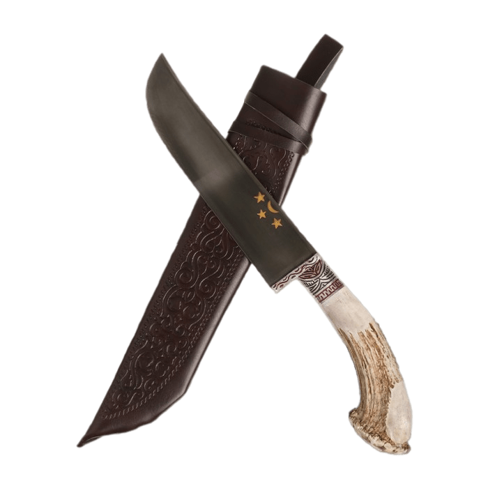 Нож Пчак Шархон - Большой, Косуля натуральная средняя, гарда гравировка, олово. ШХ-15 (16-