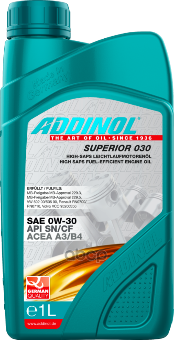 Моторное масло Addinol Superior 030 синтетическое 0W30 1л