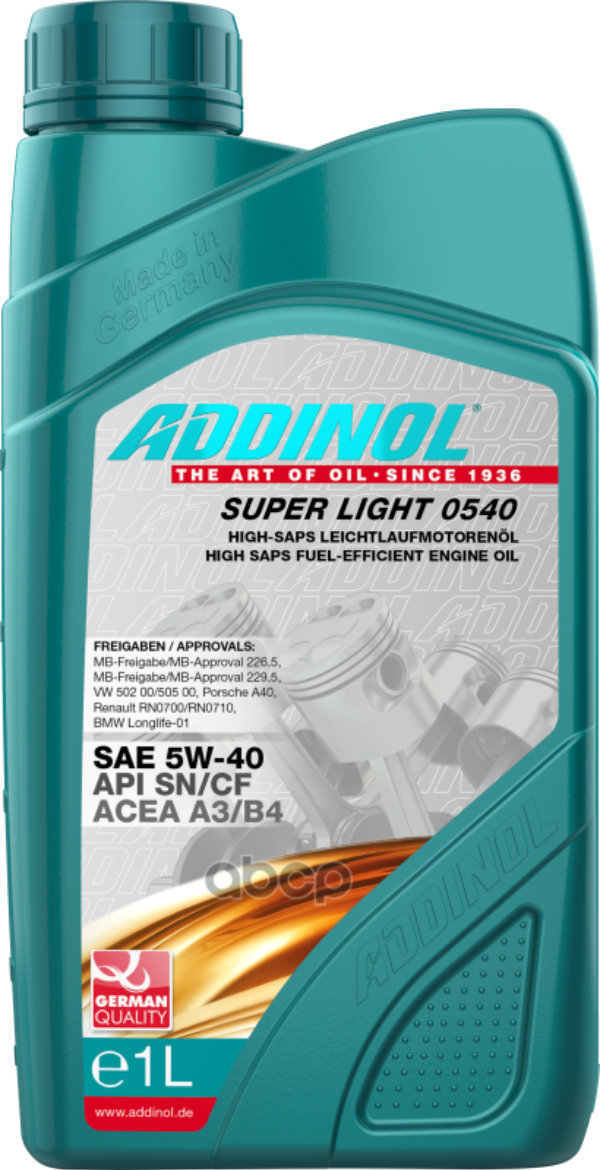 фото Addinol масло мотор. синт. addinol super light 0540, 5w-40, 1л