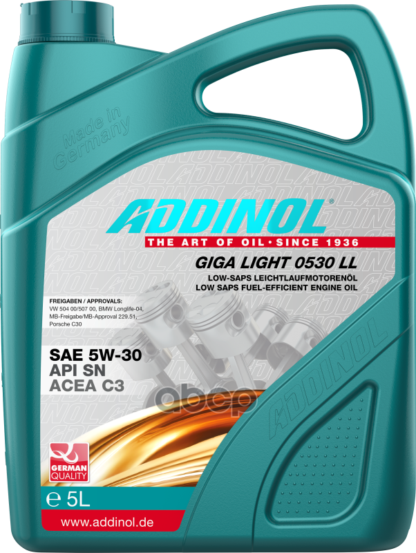 Моторное масло Addinol Giga Light Mv 0530 Ll синтетическое 5W30 5л