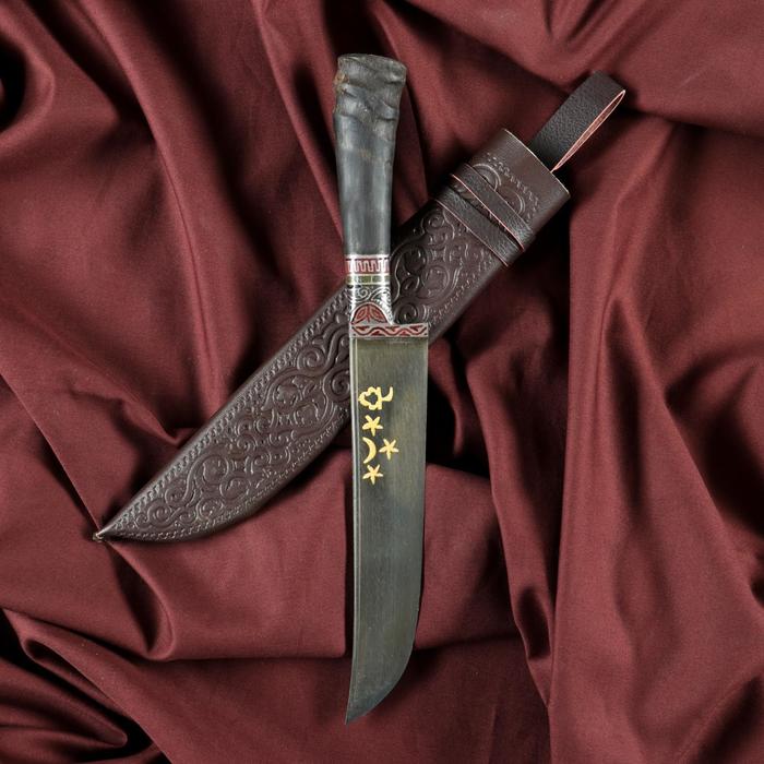 

Нож Пчак Шархон - Средний, сайгак, гарда олово гравировка. ШХ-15 (15-16 см), Пчаки узбекские