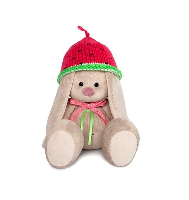 фото Мягкая игрушка budi basa зайка ми в вязаной шапке в форме арбузика, 18 см