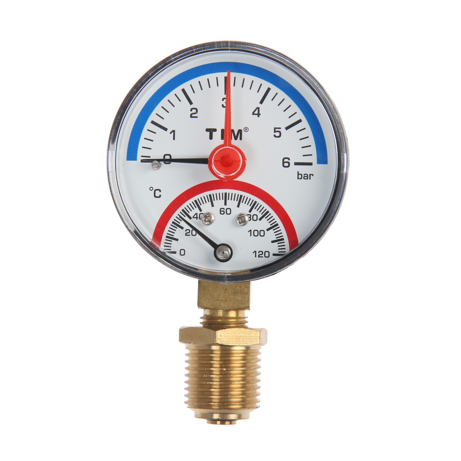 Термоманометр радиальный для воды и отопления TIM Y-63-6 манометр аналоговый ТИМ