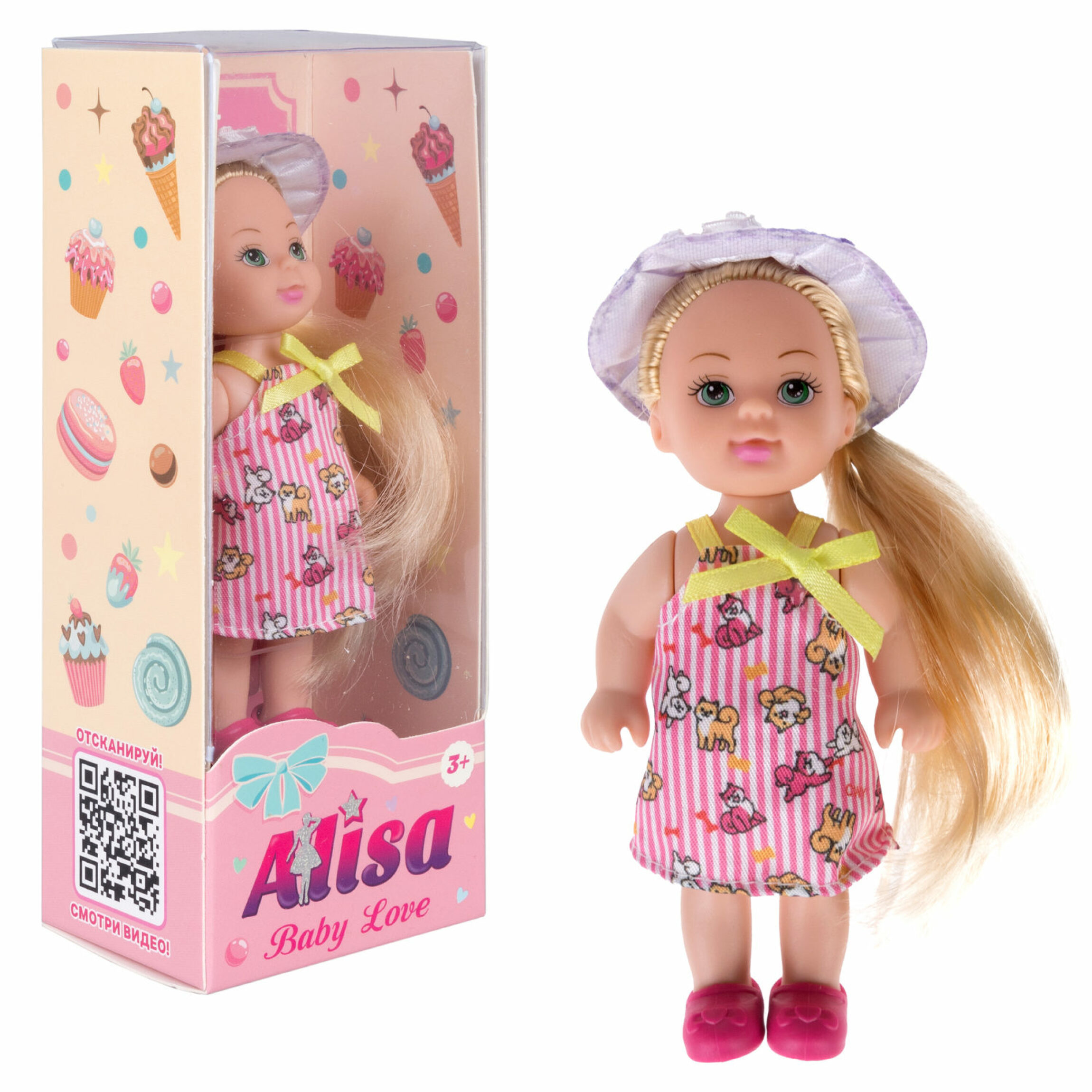 Кукла 1toy ALISA BABY LOVE Т25194-2 в летней одежде, 12 см, в розовом платье