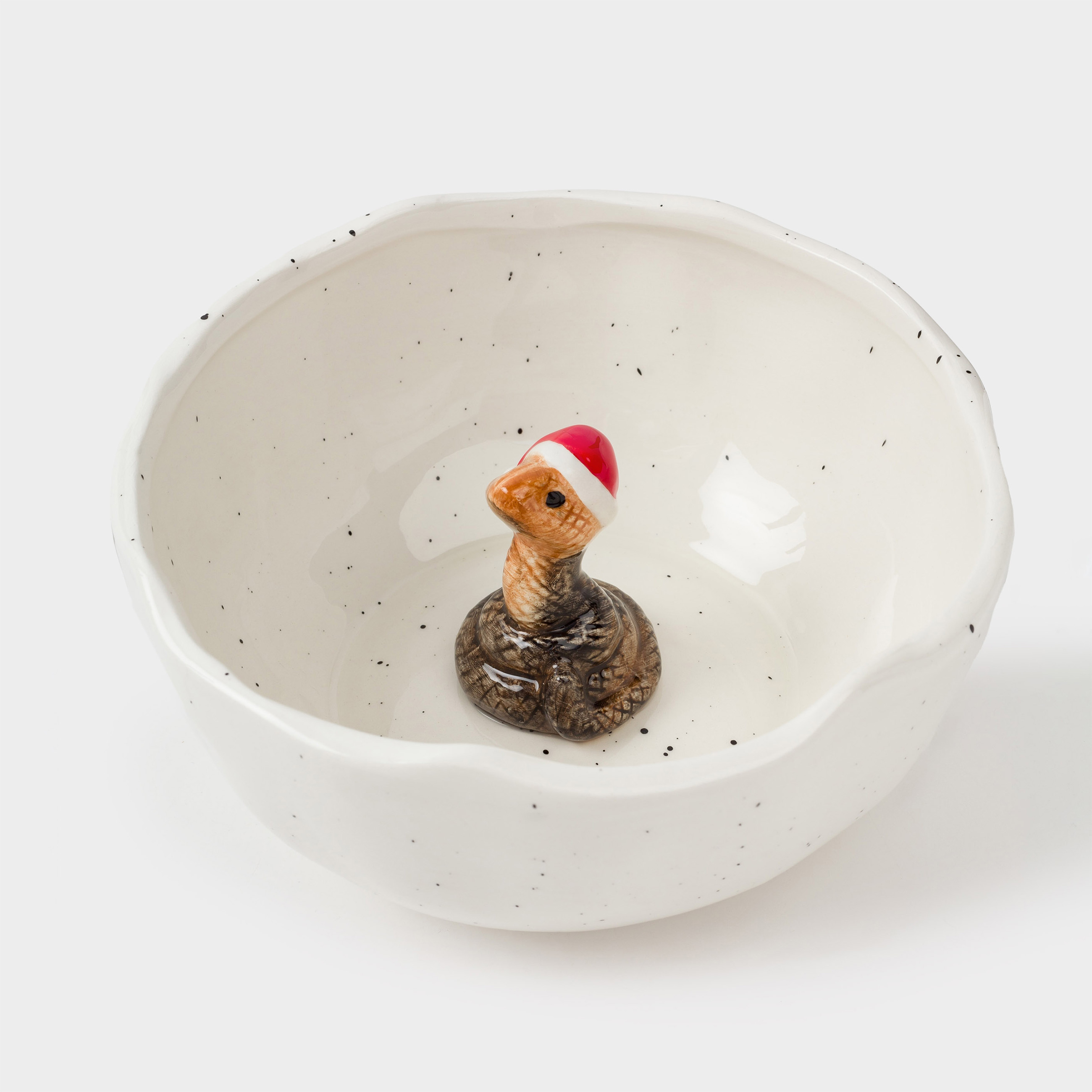 

Салатник, 16х7 см, 700 мл, керамика, молочный, в крапинку, Змея внутри, Snake santa