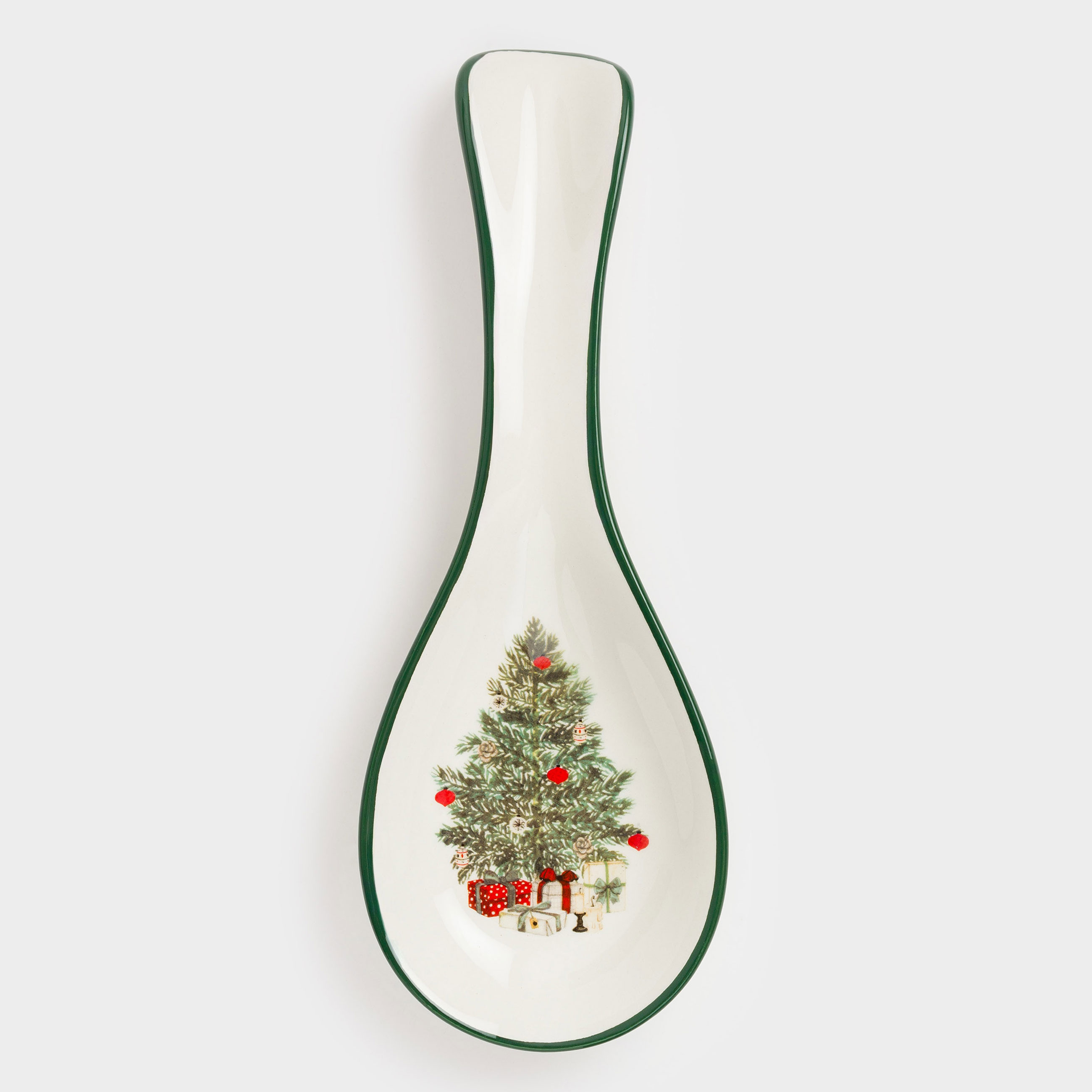 

Подставка под ложку, 25 см, керамика, Ель с подарками, Christmas green
