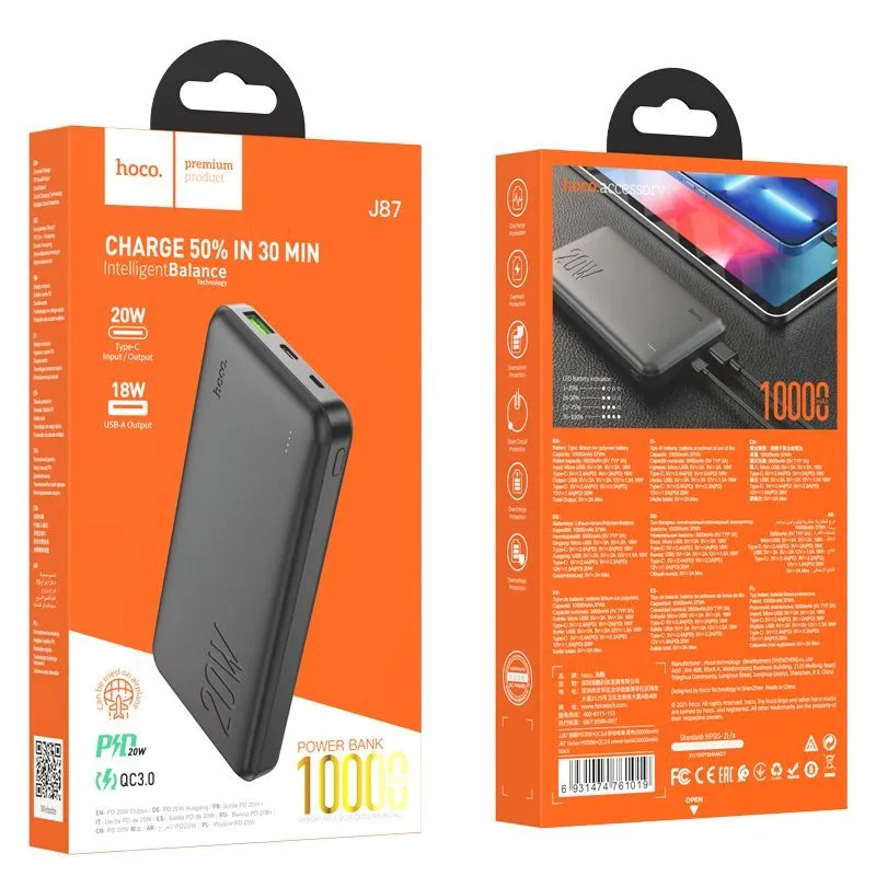 

Внешний аккумулятор Hoco J87 10000mah черный, J87