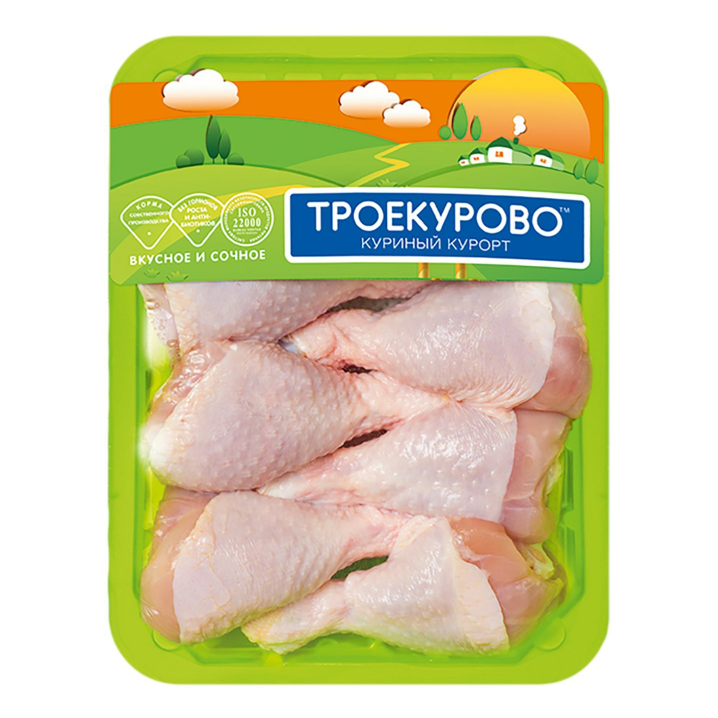 

Голень цыпленка-бройлера на кости с кожей Троекурово охлажденная +-900 г