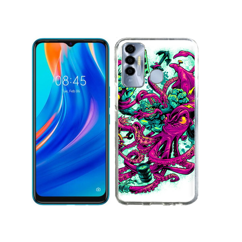 

Чехол MyPads Tocco для Tecno Spark 7P фиолетовый кракен, Прозрачный, Tocco