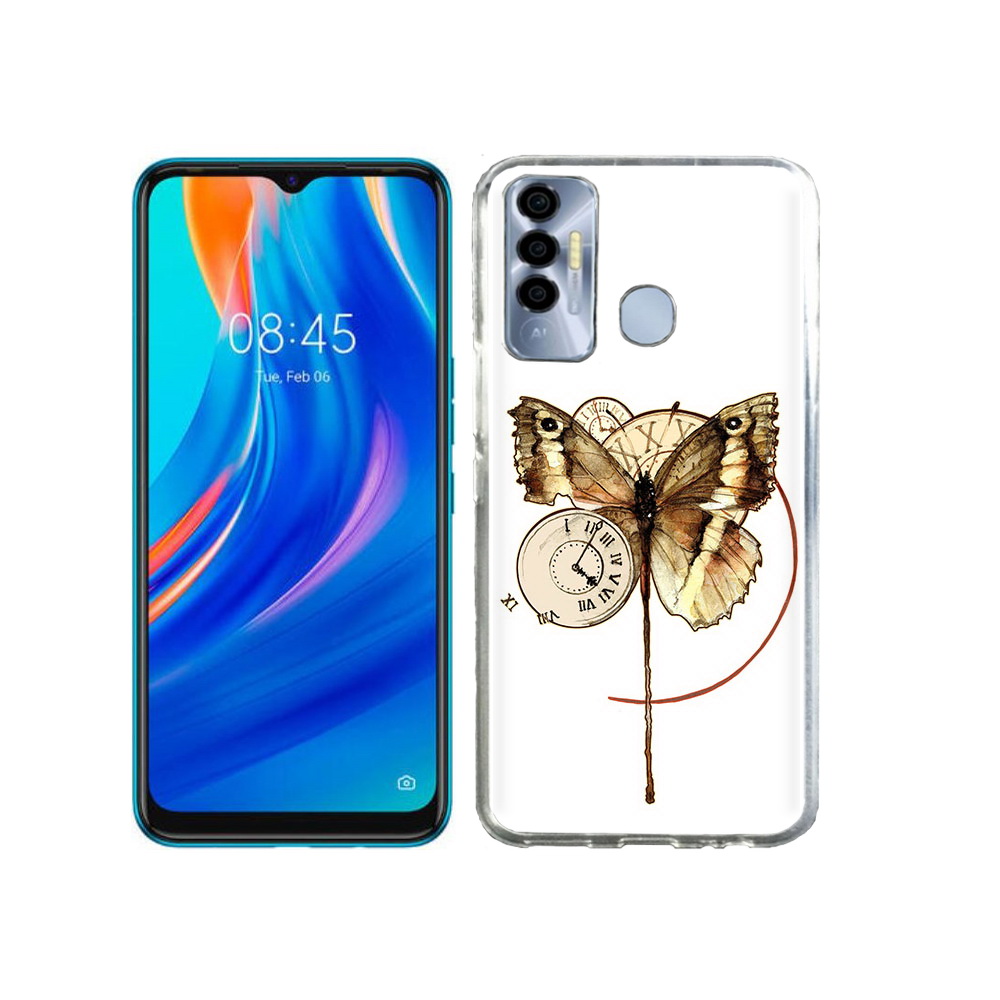 Чехол MyPads Tocco для Tecno Spark 7P старинные часы с бабочкой