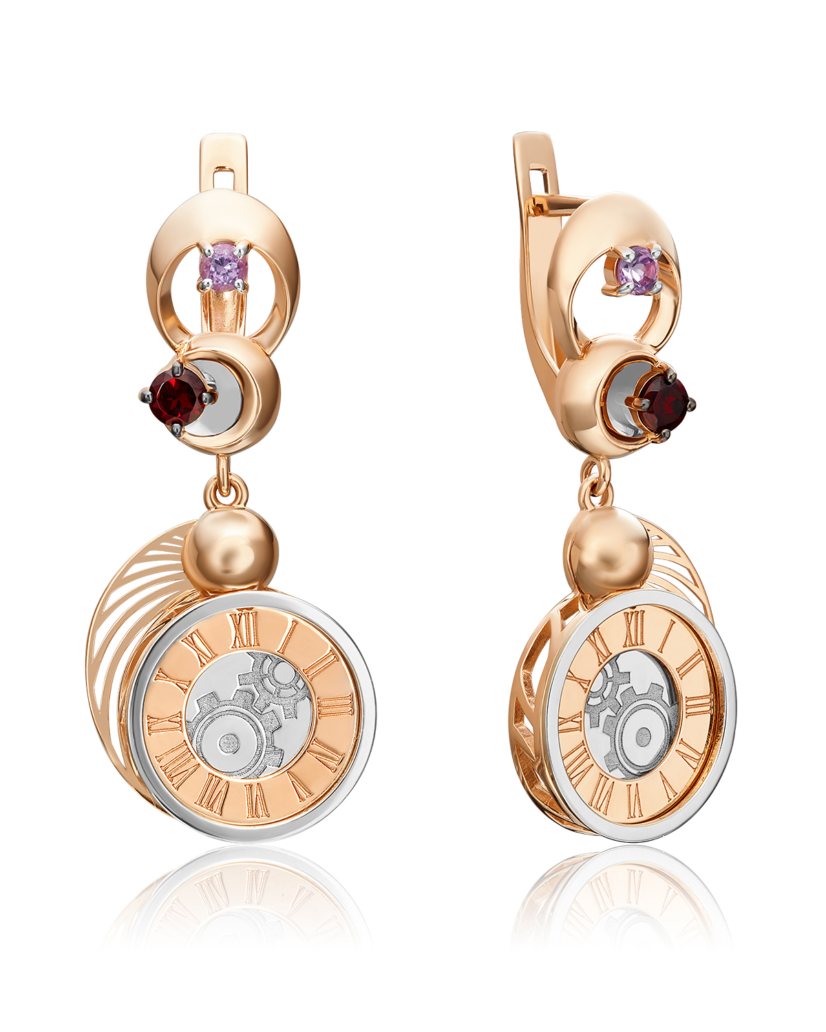 

Серьги подвески из красного золота/белого золота PLATINA jewelry 02-4759-00, аметист, 02-4759-00