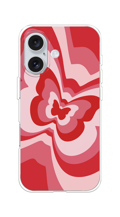 

Чехол на Apple iPhone 16 "Бабочка в стиле хиппи", Красный;розовый, 16050-1