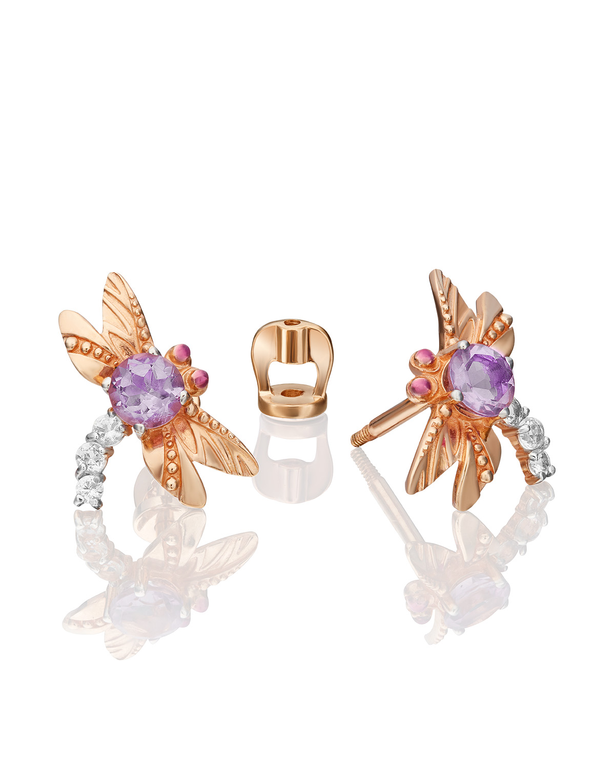 

Серьги пусеты из красного золота PLATINA jewelry 02-4679-00, топаз/аметист/эмаль, 02-4679-00