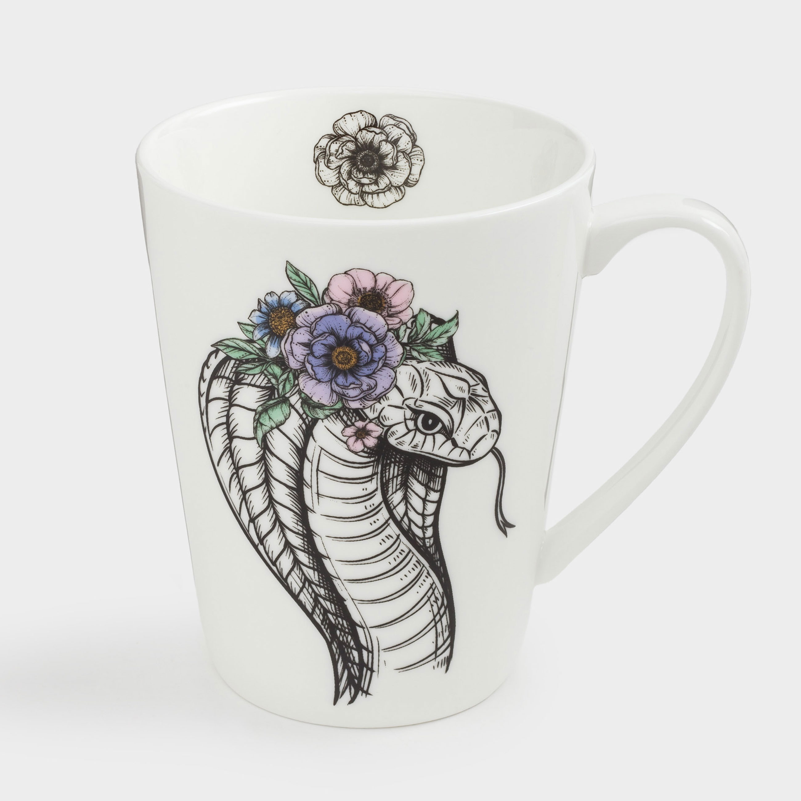 

Кружка, 420 мл, фарфор N, белая, Кобра в цветочном венке, Cobra in flowers