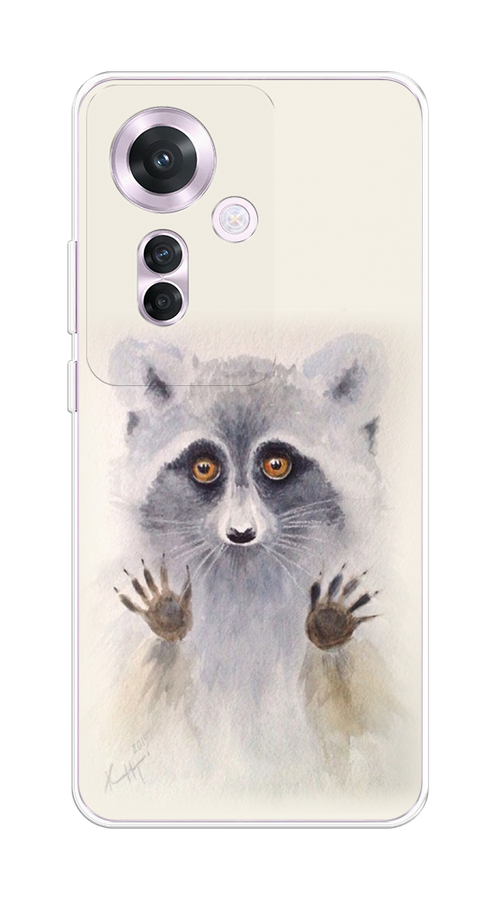 

Чехол на Oppo Reno 11F "Енот за стеклом", Бежевый;серый, 2516650-1