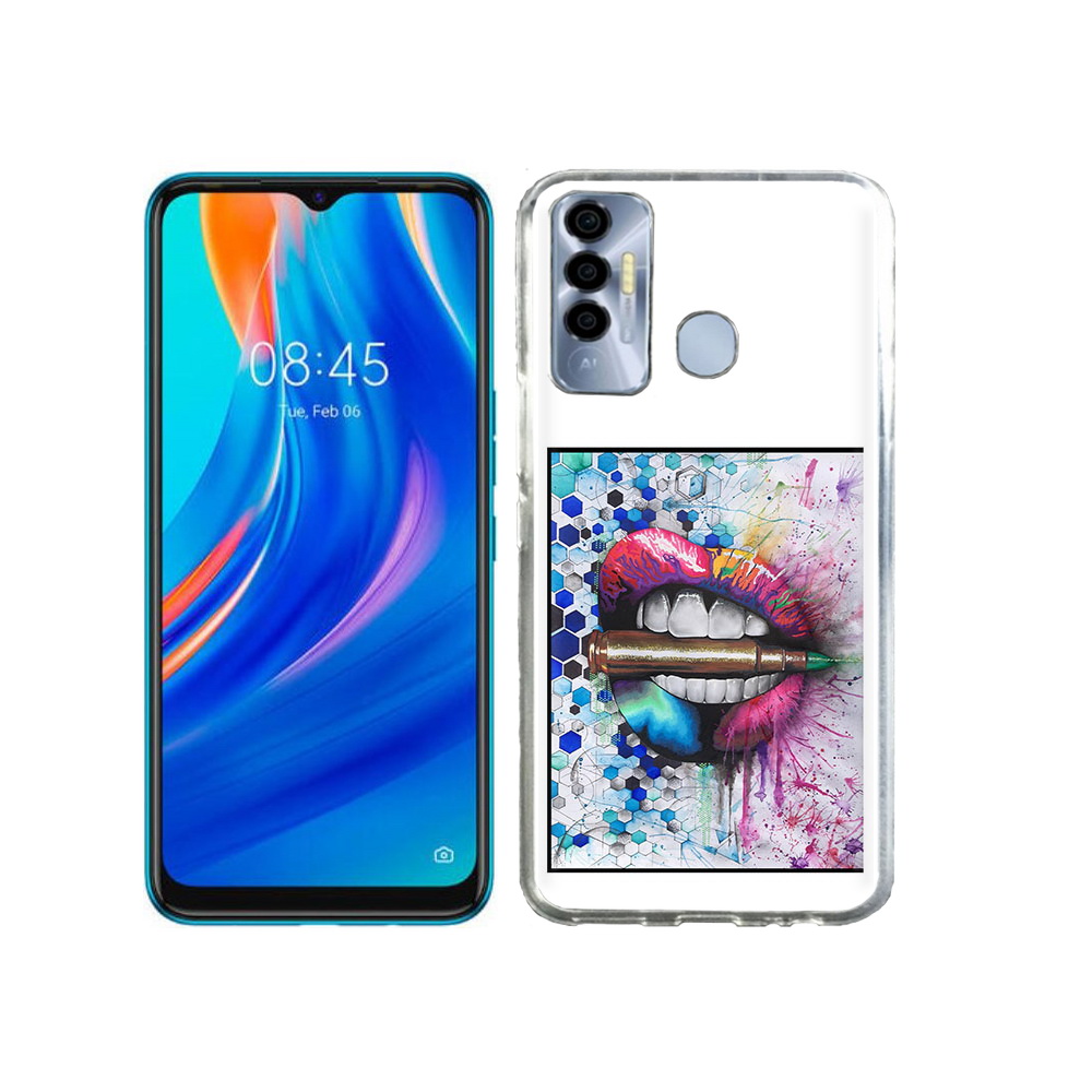 

Чехол MyPads Tocco для Tecno Spark 7P разноцветные губы с пулей, Прозрачный, Tocco