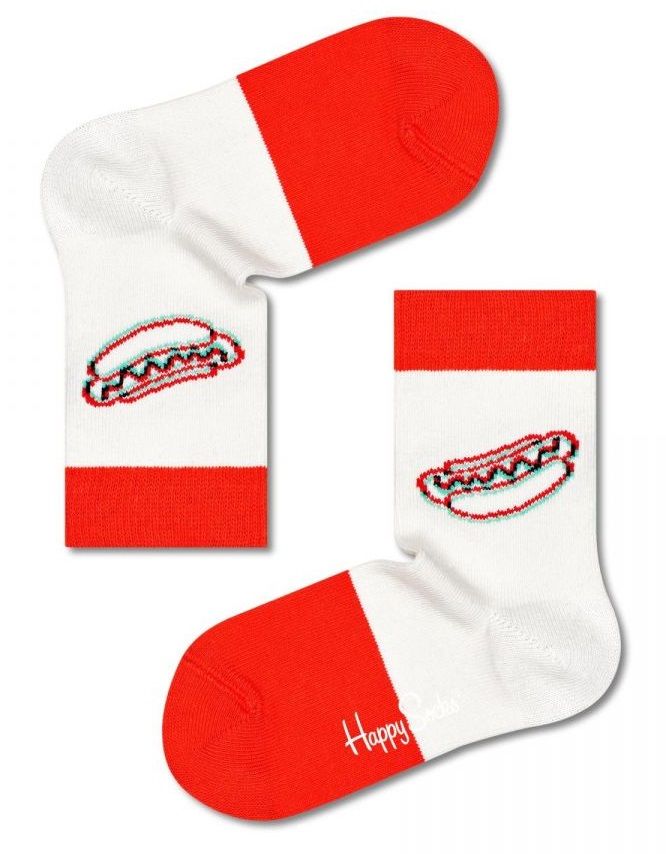 Детские носки Kids 3D Hotdog Sock с хот-догами Happy socks белый с красным 7-9Y
