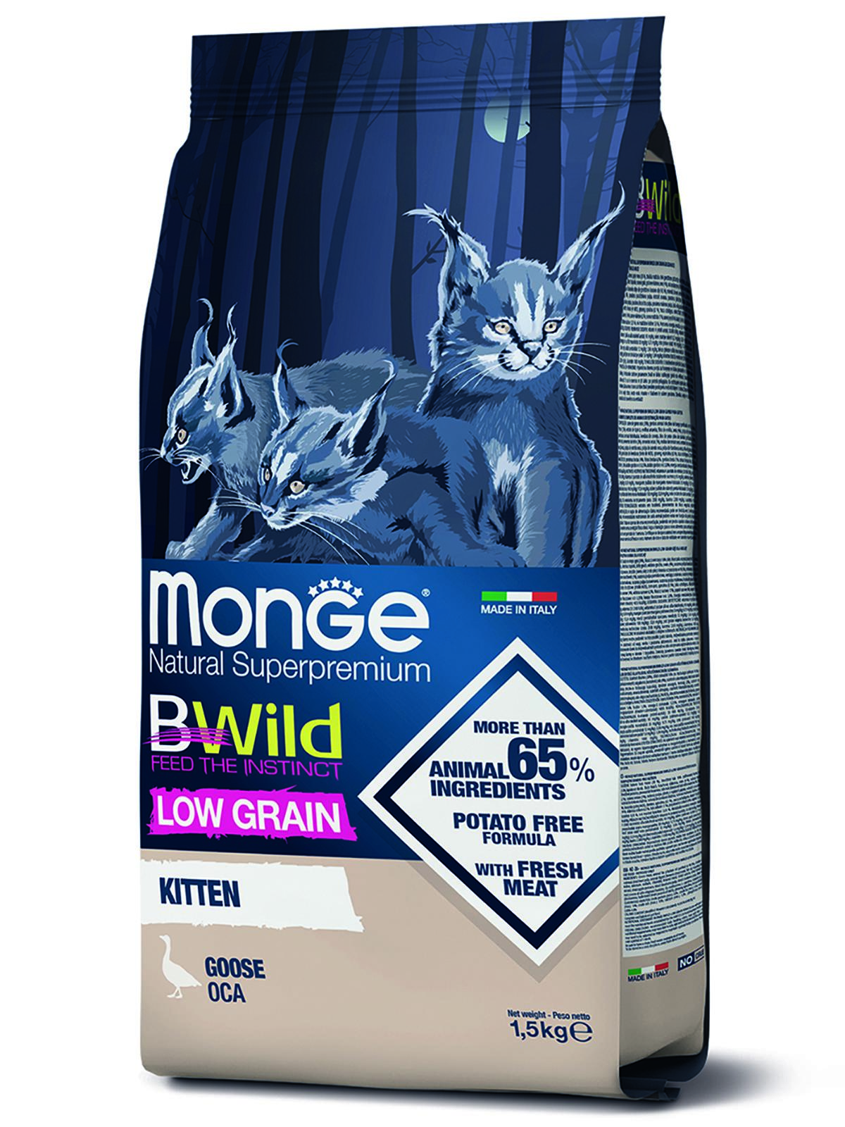 Сухой корм для котят Monge Cat BWild Low Grain Kitten низкозерновой из мяса гуся, 1,5 кг