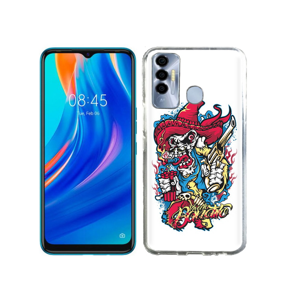 

Чехол MyPads Tocco для Tecno Spark 7P нарисованный скелет с писталетом, Прозрачный, Tocco