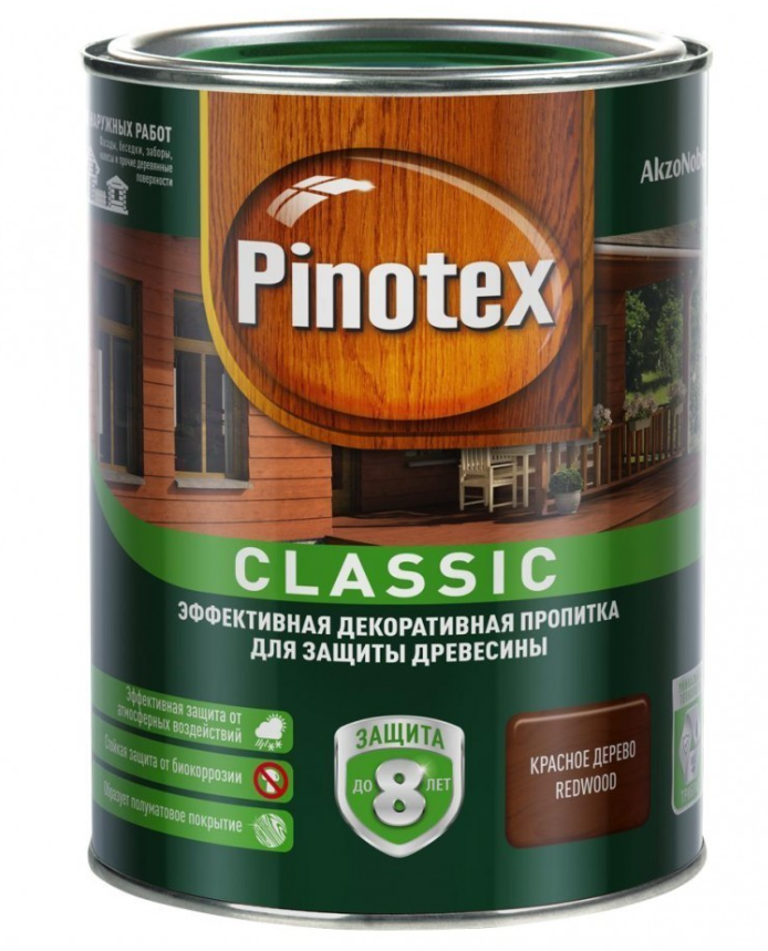 

Пропитка декоративная для защиты древесины Pinotex Classic AWB красное дерево 1 л., Classic AWB