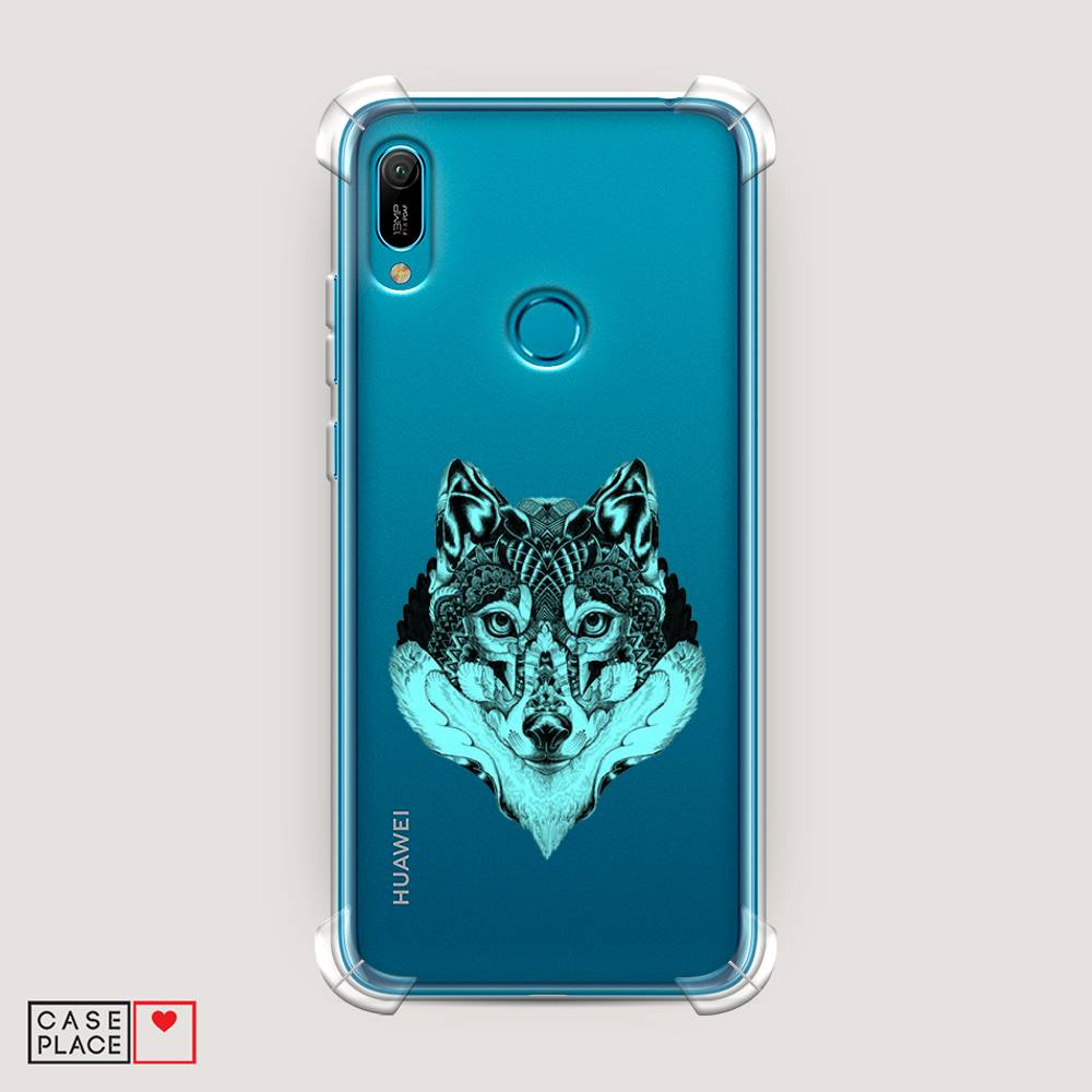 

Чехол Awog на Huawei Y6 2019 "Бирюзовый волк", Голубой;черный, 68651-1