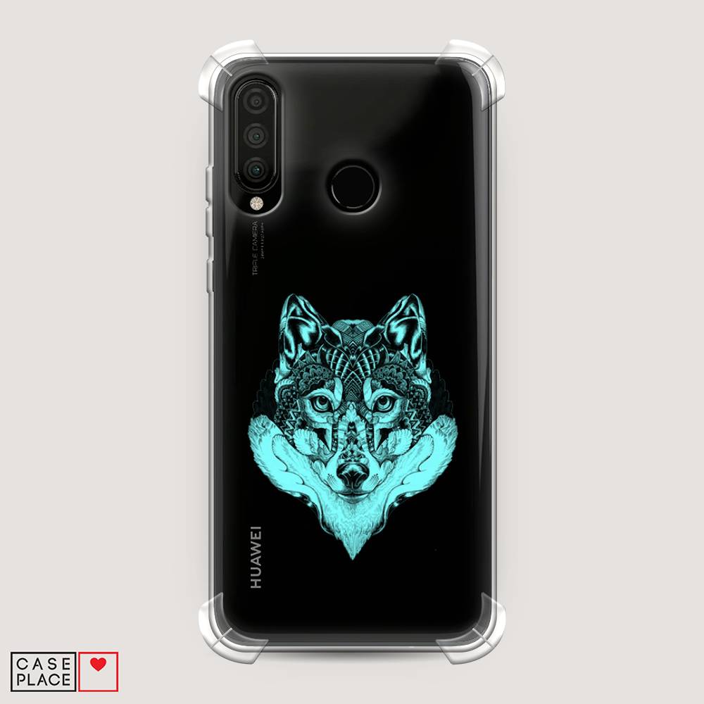 

Чехол Awog на Huawei P30 Lite "Бирюзовый волк", Голубой;черный, 67951-1