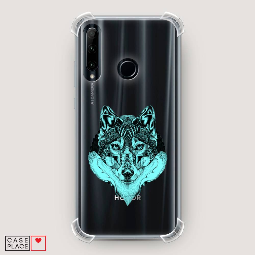 

Чехол Awog на Huawei P Smart Plus 2019 "Бирюзовый волк", Голубой;черный, 69251-1