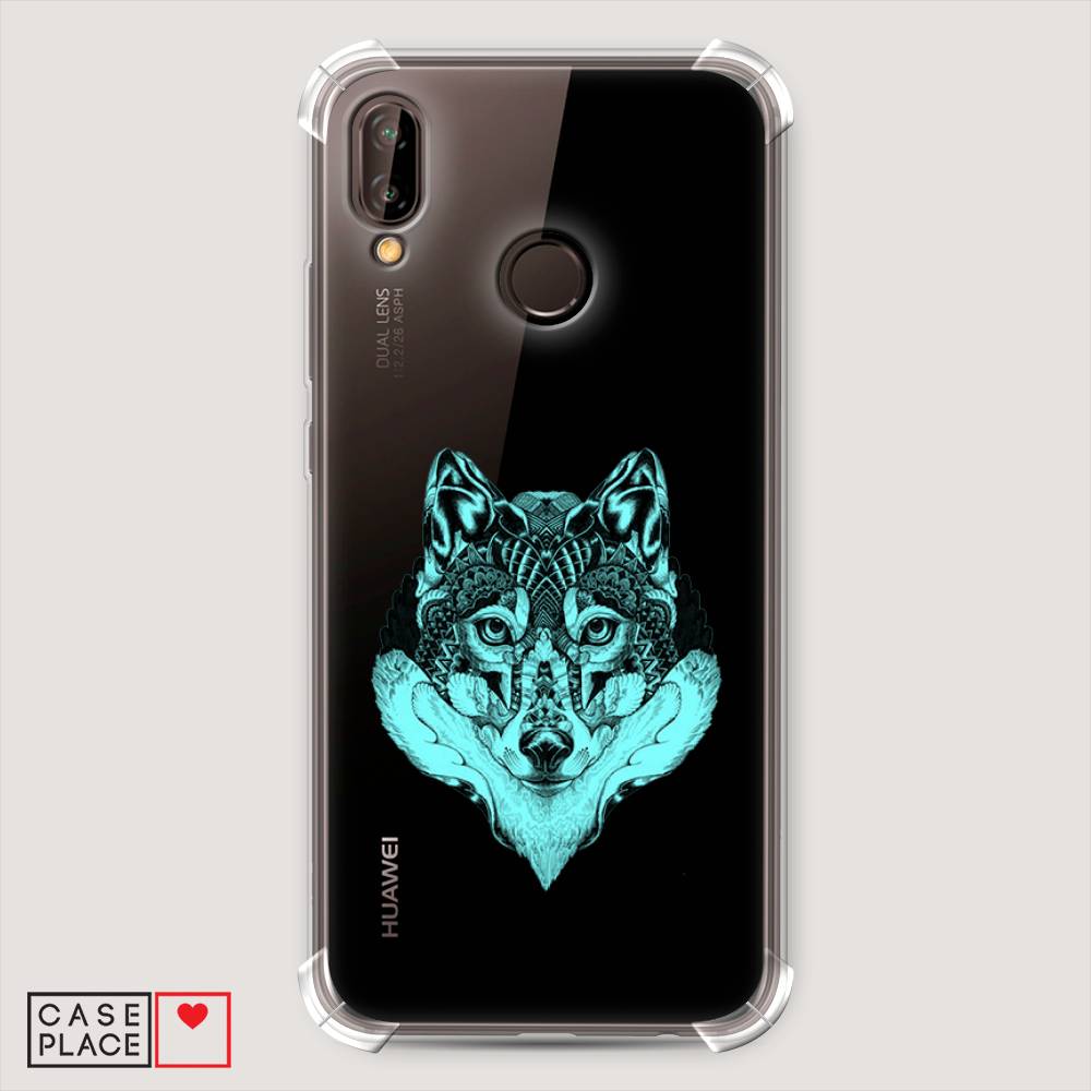 

Чехол Awog "Бирюзовый волк" для Huawei Nova 3E, Голубой;черный, 65651-1