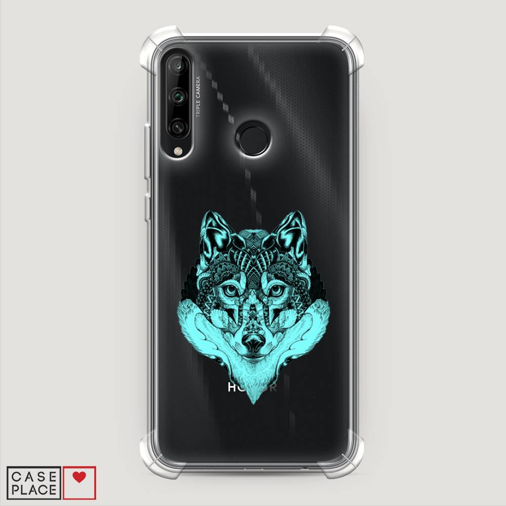 

Чехол Awog на Honor 9C "Бирюзовый волк", Голубой;черный, 612551-1