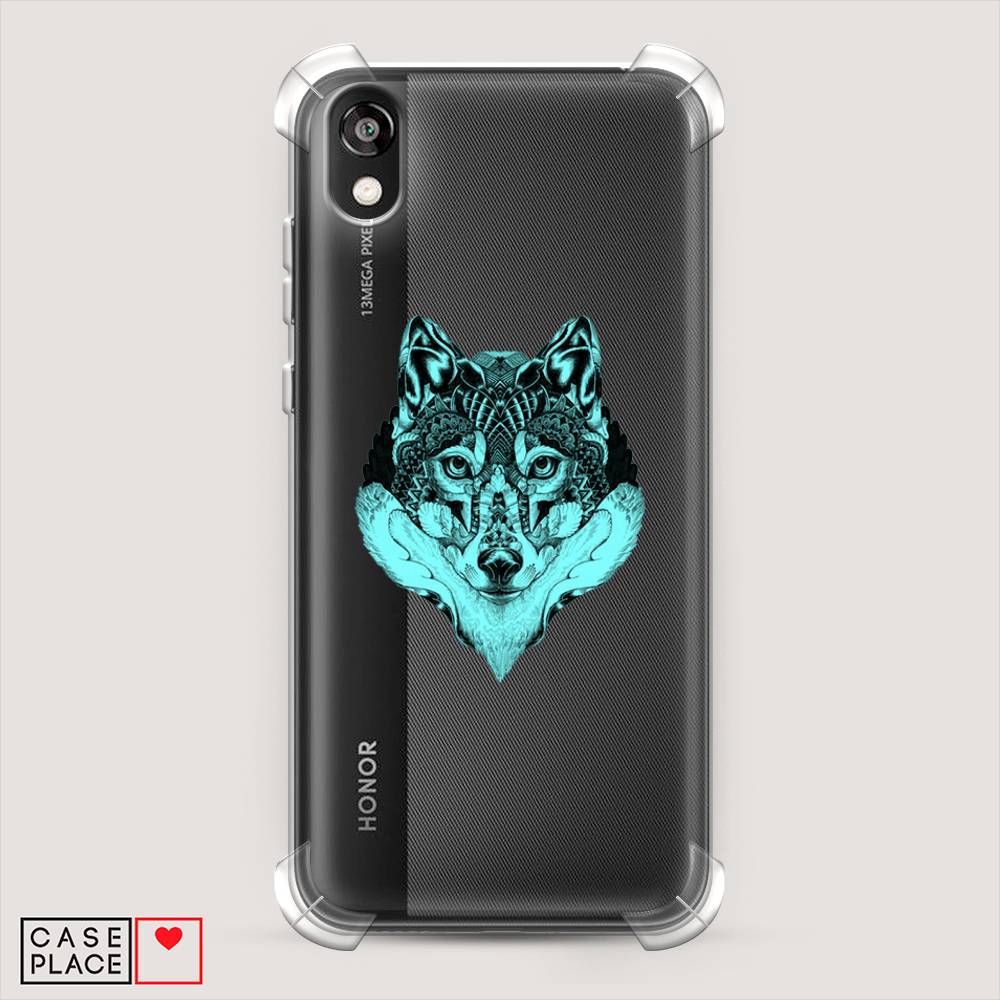 

Чехол Awog на Honor 8S "Бирюзовый волк", Голубой;черный, 69151-1