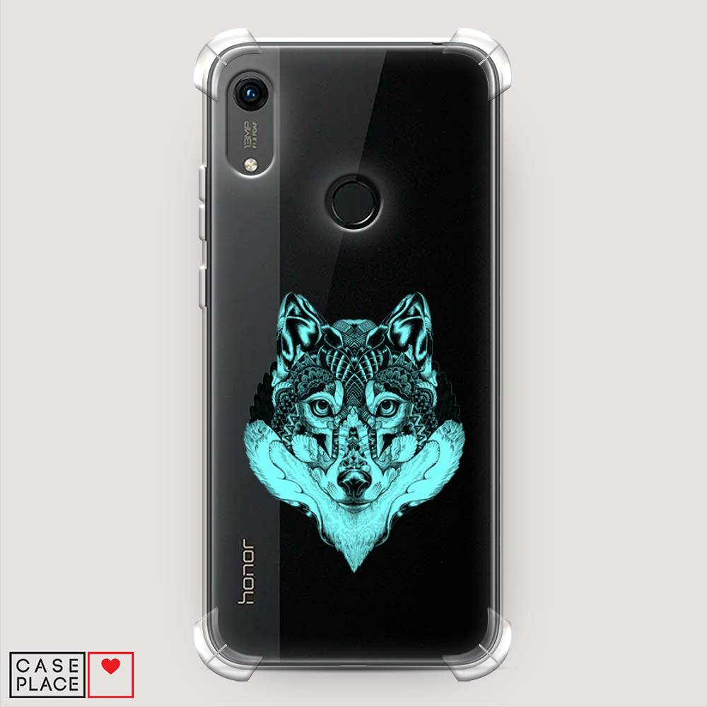 

Чехол Awog на Honor 8A (8A Pro/Prime) "Бирюзовый волк", Голубой;черный, 68751-1