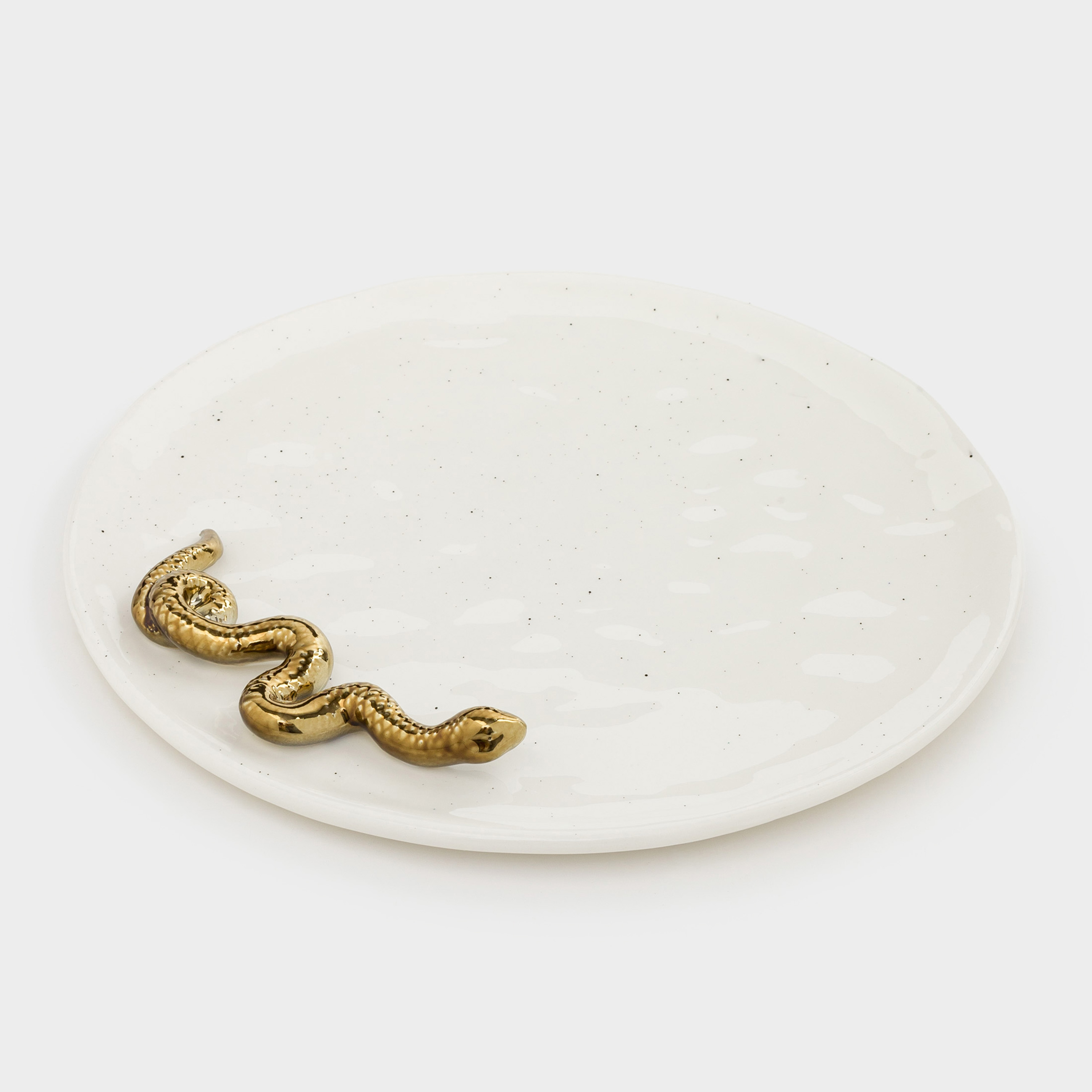 

Блюдо, 24 см, керамика, молочное, в крапинку, Бронзовая змея, Taipan