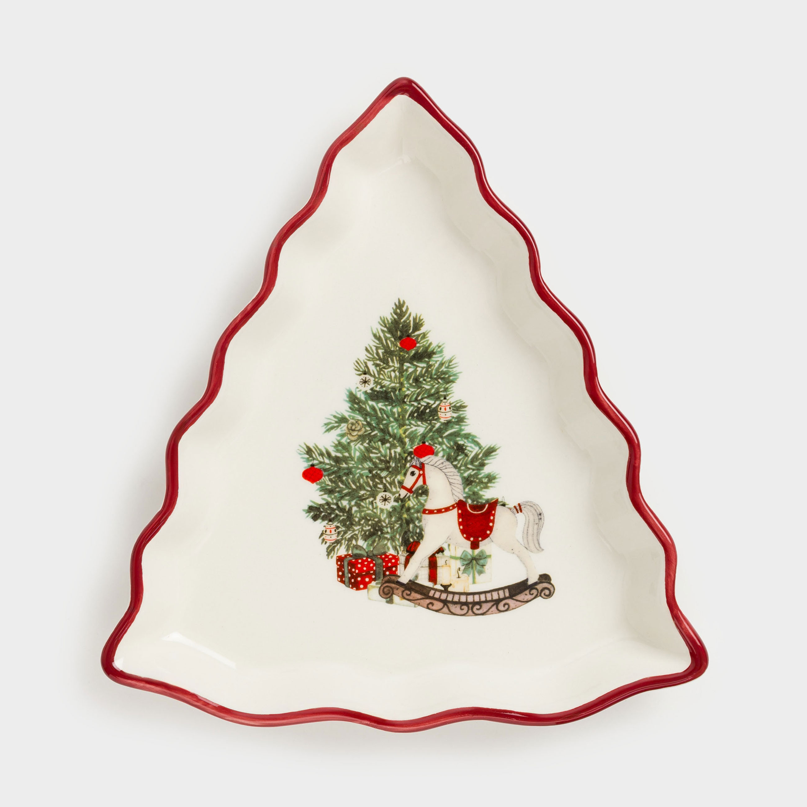 

Блюдо, 20х18 см, керамика, бело-бордовое, Лошадь с елкой, Christmas tree