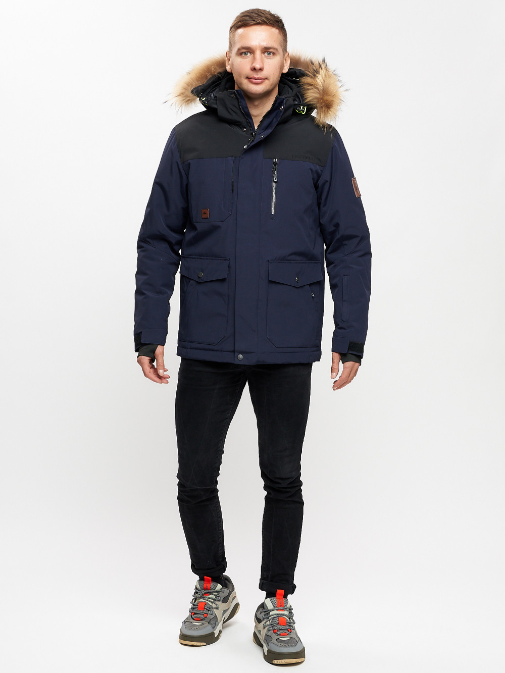 фото Куртка зимняя mtforce мужская удлиненная с мехом темно-синего цвета 2155-1ts, 48