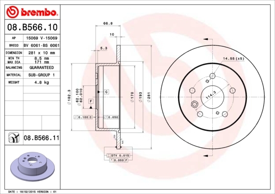 

Тормозной диск brembo комплект 1 шт. 08B56611