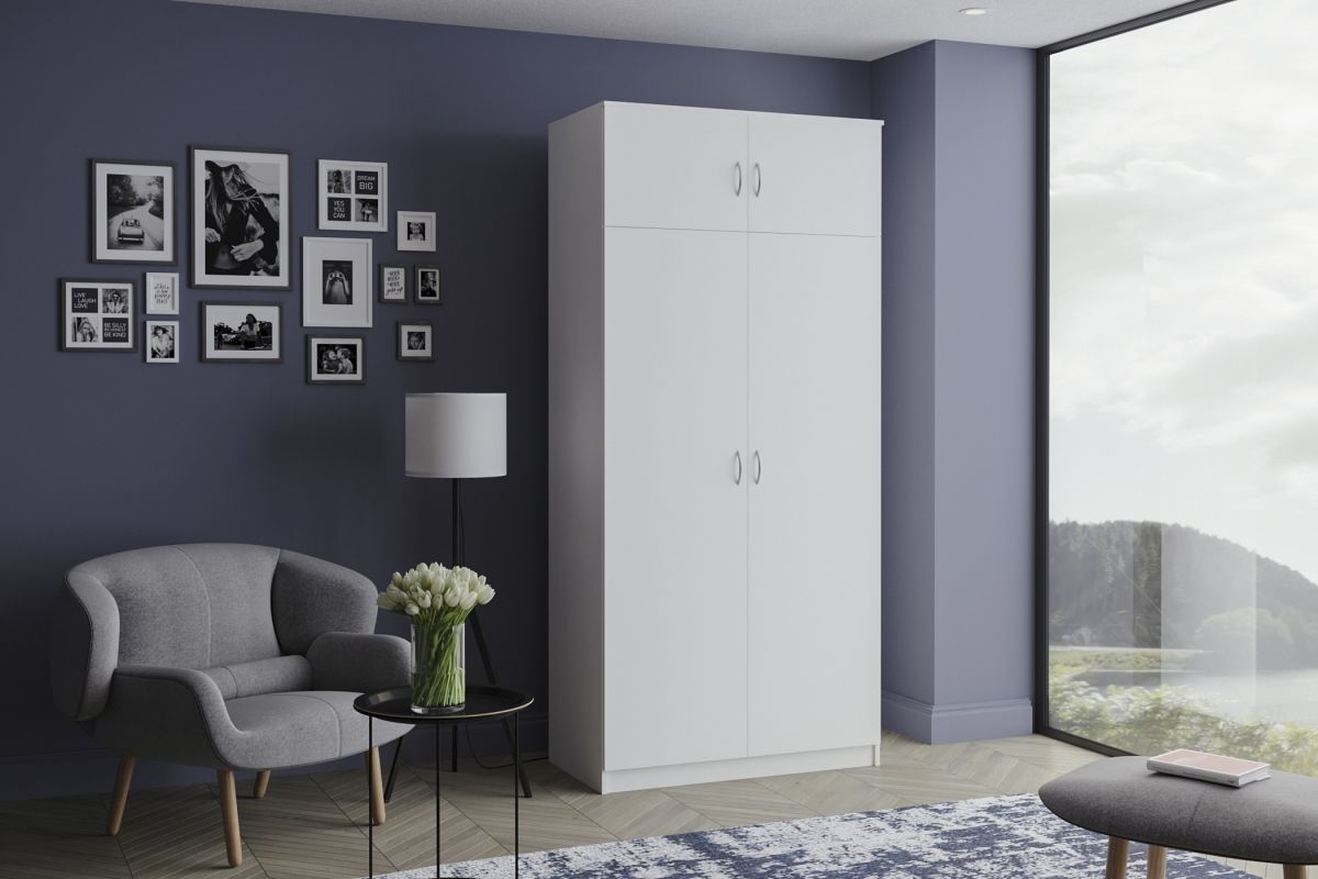 

Шкаф распашной Лайт-2 с антресолью Белый для одежды двухдверный 110х240х50 Мегамебель